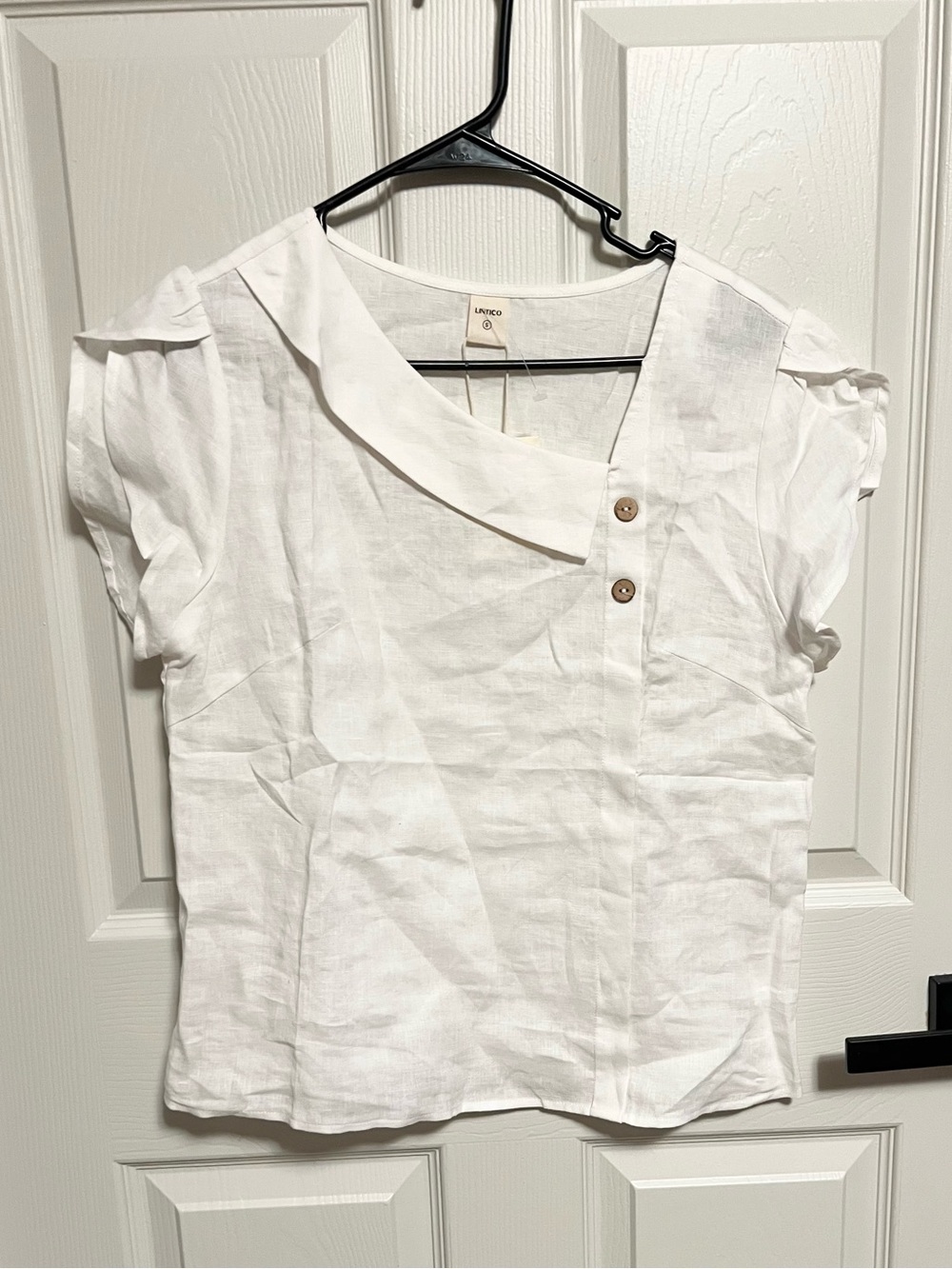 Lintico white Asymmetric Collar Linen Top NWT - Picture 4 of 10